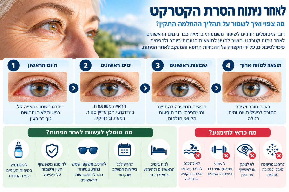 כל מה שחשוב לדעת על הוראות או תופעות לוואי לאחר ניתוח קטרקט - ד"ר כפיר טל לאחר ניתוח קטרקט הוראות